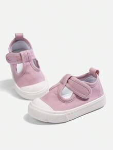 1 Par de Tênis de Lona Rosa de Estilo Novo para Meninas Pequenas, Estilo Doce, Tira em T, , Sola Plana e Macia, Confortável, Respirável, Sapatos Casuais para Bebês, Adequado para Uso Diário na Escola, Passeios, Festas e Feriados, Atividades ao Ar Livre e Viagens na Primavera, Verão, Outono e Volta às Aulas - Rosa chiclete - Visão 2