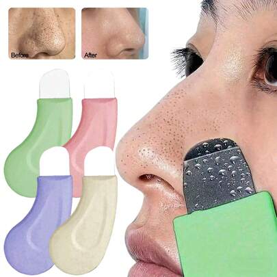 1/2pcs Blackhead Remover Tool, Gentle Facial Pore Cleaner, Exfoliating Tool For Blackhead Removal And Impurity Extraction, Non-Electric Skincare Scraper, Textured Surface Design, Light Green/Pink/Beige/Purple Handle For Easy Grip, Pore Cleansing Accessory