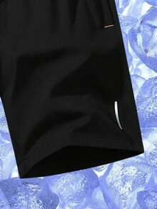 AHTELB 男士轻便透气速干运动短裤，采用弹性腰带和抽绳设计，适合健身、跑步和户外活动。男士夏季宽松休闲冰丝速干运动短裤 - 黑色 - 查看 6