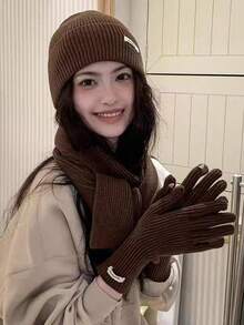 1 Set Solid Color Casual Acrylic Beanie, Scarf & Gloves 3 Pieces Set, Autumn/Winter Cold Weather Outfit Women Valentines Gift - Multicolor - View 15