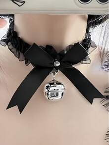 Dây chuyền choker phong cách Goth Lolita cho nữ | Dây chuyền ren đen kiểu chuông cổ chuông phong cách Y2K Harajuku Gothic Punk Streetwear | Trang sức - Nhiều màu - Xem 3
