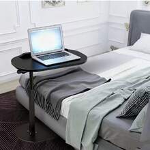 Modern And Fashionable C-Shaped Side Table - Elegant Walnut Wood Veneer, Sturdy Metal Base, Space-Saving Design, Suitable For Sofas And Bedside, Easy To Assemble, Multi-Functional Mobile Footstool, Living Room Sofa Table, Contemporary Furniture, Sofa Side Table - 黑色 - 查看 11