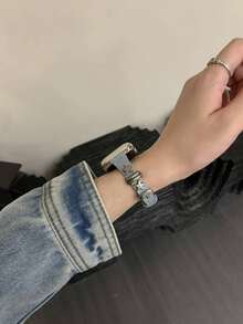 1pc Decorative Elegant Star Shaped Ultra-Thin Leather Watch Band, Compatible With Apple Watch Series, Women's Halloween Black Pendant, Slim Fit, Size 38mm 40mm 41mm 42mm 44mm 45mm 46mm 49mm, Compatible With Apple Watch Band Link Series Ultra S10 9/8/7/6/5/4/3/2/1 SE - Sky Blue - View 4