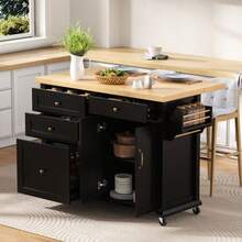 Mobile Kitchen Island On Casters With Extendable Dining Table, Kitchen Cart With Multifunctional Drawers, Ideal For The Kitchen And Dining Room (Black) - Black - View 2
