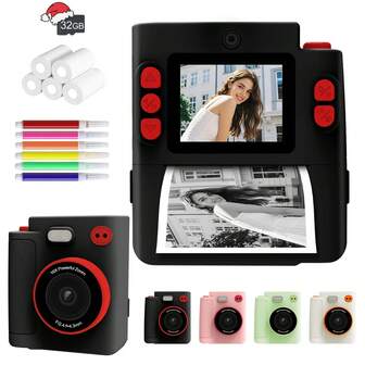 即时打印相机，即时打印相机套装，1080P高清视频分辨率，多功能即时打印相机，趣味相框和彩色滤镜，黑白照片打印数码相机，附赠卷纸和SD卡，适合作为圣诞节、新年和生日礼物