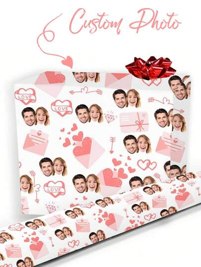Papel de regalo personalizado con foto, papel de regalo del Día de San Valentín personalizado con foto, papel de regalo del Día de San Valentín, papel de regalo para fiestas, papel de regalo del Día de San Valentín personalizado con foto, rollo de papel de regalo del Día de San Valentín de 58 pulgadas x 23 pulgadas, papel de regalo personalizado con rostro, adecuado para el Día de San Valentín, cumpleaños, Año Nuevo