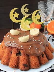 10/20/30pcs Gold Crescent Moon Cupcake Toppers - Eid Mubarak Decorations - Gold Glitter Eid Party Cake Decorations