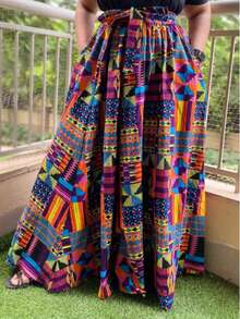 Allover Print Pocket Belted Twist Waist Beach Skirt - Mixed Colors - View 2