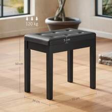 HOMCOM Piano Stool/Bench With Storage, Wooden Legs, Faux Leather, Black, 55 X 34 X 50 Cm - Black - View 3