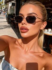 1 Pair Women's Polygonal Minimalist Metal Frame Fashion Glasses, Retro - Multicolor - View 1