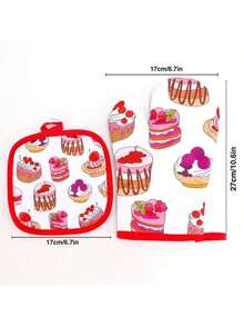 1 Set Including 1 Pair Heat Resistant Gloves And 1 Piece Heat Resistant Mat, Made Of Polyester Fiber, Cartoon Pattern, Home/Kitchen Oven Gloves, Baking Gloves With Heat Resistant Mat, Thanksgiving, Halloween Protection Set - Multicolor - View 5