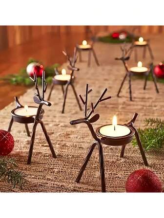 2/1 st. julljusstake i brunt renskinn, kreativ ljusstake i järnhjort (ljus ingår ej), lämplig för julbordsdekoration, födelsedagspresent, rumsdekoration, hematmosfär, aromaterapiljusstake, skrivbordsdekoration