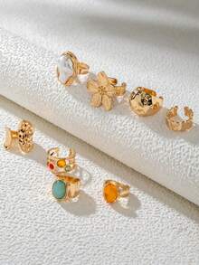 1 Set Adjustable Multi-Joint Rings, Butterfly, Heart, Diamond Rings Gift Set For Teenage Girls - one-size - View 3