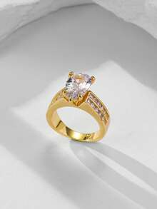 Gift Box Set Luxury Shiny Water Drop Cubic Zirconia Ring, High-End Women's Banquet, Wedding, Party Jewelry, Copper Material, Non-Fading, Hypoallergenic, Suitable For Holiday Gifts - Gold - View 6