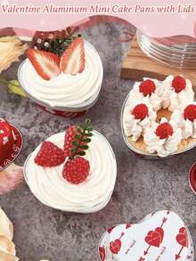 10pcs/25pcs/60pcs Heart Shaped Aluminum Foil Mini Cupcake Liners - 3.4oz/100ml Disposable Heat-Resistant Baking Cups With Lids - Suitable For Wedding, Valentine's Day, Birthday Party Supplies - Multicolor - View 4