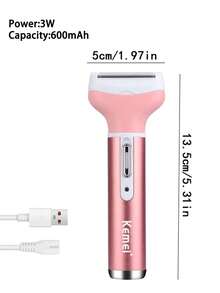 Kemei 4-In-1 Women's Electric Shaver - Painless Facial Hair Remover, Eyebrow Trimmer, Face Razor - USB Rechargeable Women's Shaver For Underarms, Legs, And Nose Hair, Portable Women's Hair Removal Device Set