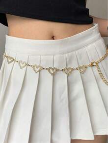 One Silver Metal Waist Chain For Women. The Waist Chain Exudes A Sense Of Luxury And Is Perfect For Summer. It Can Be Paired With Dresses, Used As A Decoration For Suits, And Is A Fashionable And Versatile Thin Belt Chain. It Is Suitable For Weddings And Can Be Given As A Valentine's Day Gift. - Heart-shaped Rhinestones - View 6