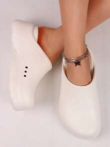 Women's Lightweight EVA Wooden Clogs - Fashionable Thick-Soled Shoes, Thick Platform With Arch Design, Solid Color Mules, Suitable For Beach, Garden, Semi-Formal Outdoor Occasions - Casual & Professional Shoes For All Seasons - Comfortable Round Toe Summer Style, Versatile Casual Shoes, Breathable And Durable EVA Material, Designed Specifically For Women - White - View 5