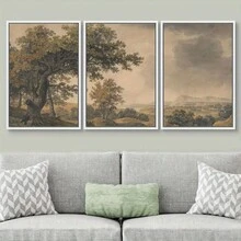 Bộ 3 tranh treo tường, tranh phong cảnh retro, tranh phong cảnh nông thôn, tranh cây cối, tranh vẽ rừng tự nhiên cổ điển trên vải canvas, trang trí phòng khách, phòng ngủ, phòng ngủ, phòng tắm, quà tặng tân gia, không khung. - Nhiều màu - Xem 11