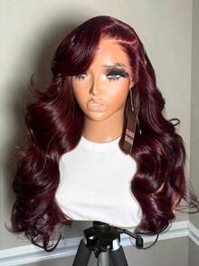 CEXXY Halloween Wigs!40 Inch 200% Density Burgundy Color 13x4 Lace Front Wigs Human Hair Wavy HD Lace Front Wigs Human Hair Pre Plucked With Baby Hair Burgundy Color Human Hair Lace Front Wigs For Women - S99J - 查看 4