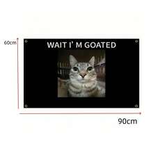 1pc "Wait, I'm A Goat" Funny Cat Banner, 3x5 Ft, Double-Layered Polyester Canvas With Brass Grommets, Indoor/Outdoor Decorative Sign, Mother's Day/Father's Day Gift, Party Decoration, Home Decor, Birthday Decoration - Black - View 4