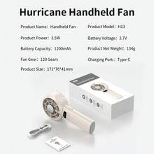 Quạt cầm tay Hurricane Icy, 120 chế độ, hoạt động êm ái và mạnh mẽ, quạt mini di động USB. - trắng - Xem 8