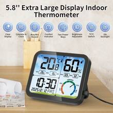 新款彩色温湿度计 - 空气监测器，带天气时钟，具备温差记忆、万年历和闹钟功能。精准追踪室内气候，是居家日常使用的理想之选。