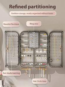 1-Piece Jewelry Storage Box - Large Capacity Wall-Mounted Earring Necklace Jewelry Holder, Wall-Mounted Jewelry Storage Box, Jewelry Tower For Dressing Tables And Wardrobes, Earring Stand, Fashion Jewelry Holder, Bathroom Jewelry Storage Box. - Multicolor - View 4