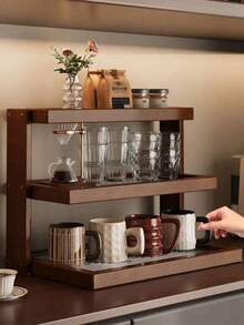 1 pièce Organisateur de bureau pratique et élégant à plusieurs niveaux, étagère de rangement pour thé/boissons sur le bureau - Marron - Voir 5