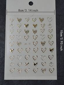 1片箔心形美甲贴纸，银色和玫瑰金镂空浮雕设计，一次性自粘，情人节主题，节日礼物，适合女性装饰指甲的美甲用品 - 金色 - 查看 5