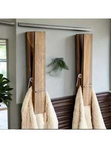 Giant Clothes Clip Bathroom Towel Rack, Extra Large Wooden Clip Towel Rack Set, Suitable For Bathroom, Farmhouse Style Wall-Mounted Towel Rack, Multi-Functional Home Laundry Decor, Towel Rack Or Hook, Bathroom Accessories Wall Decor - Multicolor - View 6