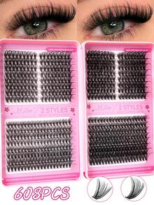 MEM 640pcs/Set False Eyelashes Kit, D-Curl Mixed Length 8-16mm, Natural Appearance, Flexible And Easy To Use, Volumizing And Long-Lasting. DIY Eyelash Extension Set Includes 10D+20D/30D+40D+50D/50D+60D+80D, With Glue, Sealing Sticker And Tweezers, Suitable For Beginners To Use At Home Or Outdoor, Applicable For Daily Life, Parties And Music Festivals - 黑色 - 查看 13