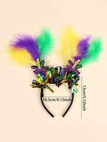 1件装狂欢节羽毛头箍，适合女孩 - 闪光面具/小丑帽/鸢尾花头箍，彩色金属丝发饰，节日紫色/绿色/黄色派对发饰，嘉年华日发饰 - 彩色 - 查看 6