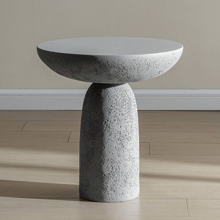 18.5'' Tall Pedestal Side Table, Modern Round Shape For Home Decor, Stone-Inspired With Design, Beige Tall Sofa Side Table For Living Room Or Patio - Màu Xám nhạt - Xem 1