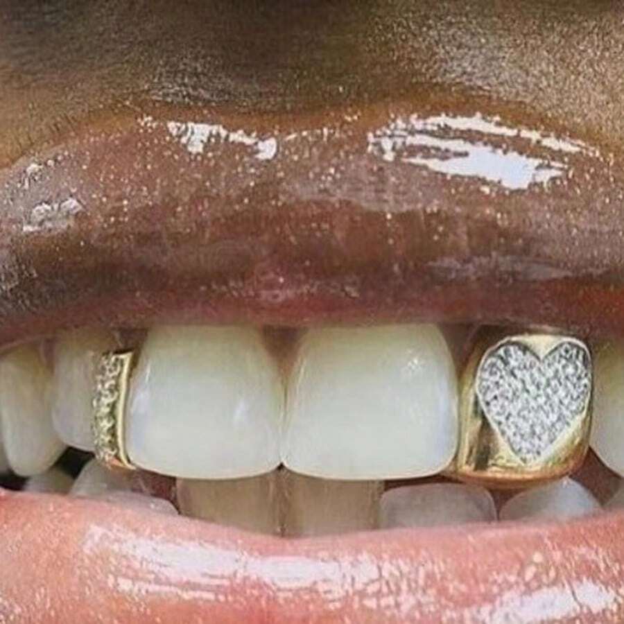 1 set vertikal rand kombination enkel mitthjärta zirkonia glänsande mode hiphop tandsmycken fest nattklubb accessoar, julklapp för par, unisex - Multifärgad - Visa 1