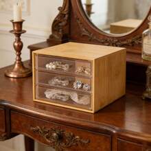 2/3 Layer Bamboo & Acrylic Jewelry Storage Box - Household Dust-Proof Organizer Box - Desktop Small Items Sorting Drawer Box - Multicolor - View 3