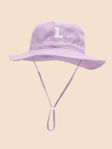 1顶可爱浅紫色儿童渔夫帽 - 宽帽檐防紫外线，A-Z刺绣字母贴片，可调节下巴带，适合夏季沙滩公园户外活动，幼儿适用 - 淺紫-貼片字母 - 查看 67