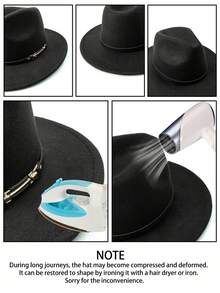 1pc Unisex Autumn/Winter Wide Brim Wool Felt Hat, Elegant Leather Belt Decor Personalized Casual Fashion Cowboy Hat, Suitable For Party, Gathering, Western Themed Events, Daily Wear - MZ1148 - View 4