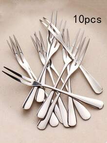 5-100pcs/Set Stainless Steel Fruit Forks, Dessert Forks, Minimalist Fruit Forks, Modern Cake Forks, Decorative Salad Forks, Reusable Fruit Picks, Kitchen Utensils Christmas Gift - Silver - View 9