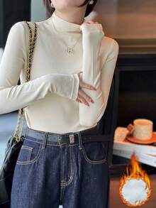 270克秋冬季保暖高领长袖打底衫，保暖、修身、纯色、白色、百搭