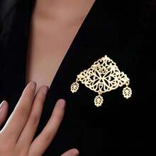 1 pezzo Elegante spilla araba del Sahara per donne mature, fermaglio per sciarpa/foulard, design floreale in metallo traforato, gioiello algerino marocchino per matrimoni e feste