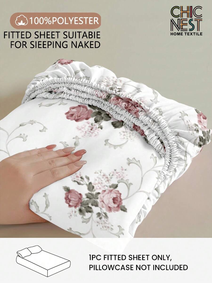 1件白色底浅粉色玫瑰图案床笠,树枝图案床垫保护套,情人节床垫罩,床单,柔软透气,适用于各种尺寸的床——单人床、双人床、特大号床、大号床,深口袋设计,最大可达11.8英寸,植物花卉图案床单,透气防皱,提升睡眠质量,可机洗,时尚现代风格 - 淺粉色 - 查看 1