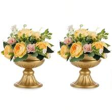 2pcs 6.7 Inch Tall Gold Metal Vases, Elegant Wedding Centerpiece Decor - Trumpet Vases, Suitable For Wedding Party Decoration, Dining Table Centerpiece