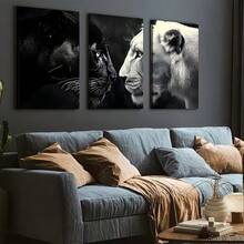 3pcs Unframed Canvas Painting And Posters, Animal Lion Art, Home Decor, Wall Art, Room Decor, Oliday Gift, Living Room, Bedroom, Dining Room, Office Decoration Picture, 2D Flat, Perfect For Room Decor - Multicolor - View 4