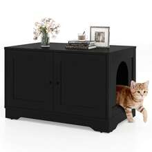 Cat Litter Box Enclosure Furniture With Double Doors Divider Side Entry For Cats Brown/Black/Gray - Black - View 10