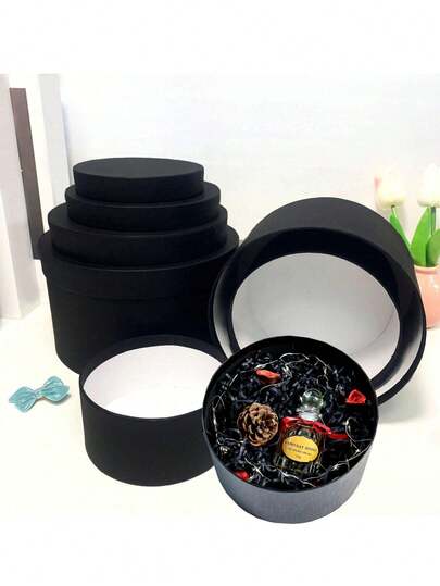 4pcs Round Gift Boxes, Flower Boxes, Gift Packaging Boxes, Suitable For Teacher's Day, Mother's Day, Father's Day, Valentine's Day, Christmas (Slight Color Difference May Exist Between Different Batches, But Quality Remains Unchanged)