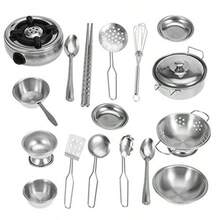 18-Piece Toy Cookware Set For Girls, Stainless Steel Kitchen Utensils - As Pic - View 6