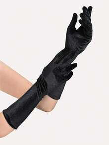 1 Pair Women's Black Velvet Gloves, Sexy For Evening Party And Ball - Black Mid-length - View 2