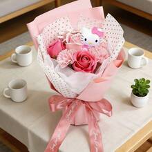 Sanrio Holding Flower, Cute Cartoon Hello Kitty Holding Flower, Valentine's Day Gift, Hello Kitty Artificial Rose Flower Bouquet, Souvenir, Birthday, Graduation, Teacher's Day Gift - Multicolor - View 2