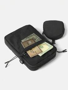 1个男士编织肩带斜挎包，抽绳设计小号邮差包，街头休闲实用单肩包 - 彩色 - 查看 5